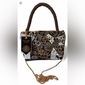 From India to You -Elegant Beaded Handbag - Black and Gold